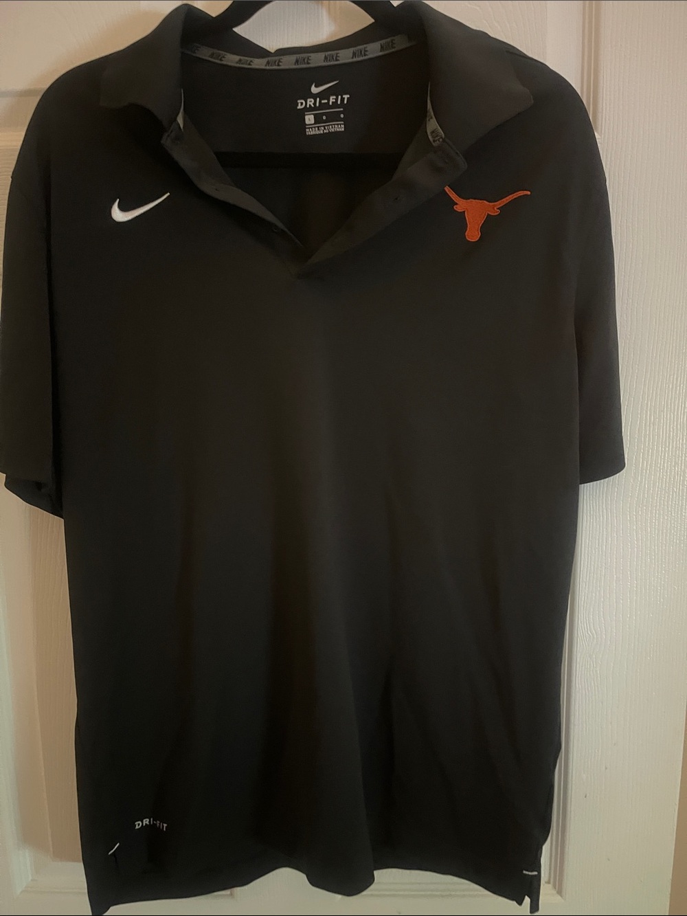 Nike Black Polo with Orange Longhorn and White Swoosh